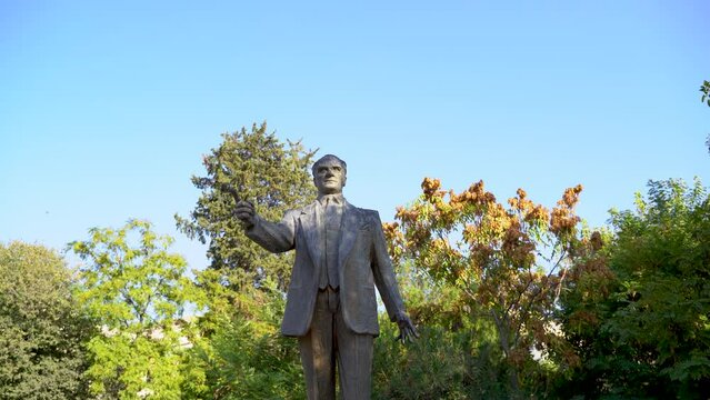 Mustafa Kemal Ataturk statue in Halfeti city center 4K Halfeti in Sanliurfa Province of Turkey 4K