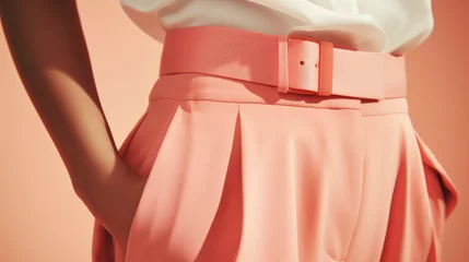 Plexiglas schilderij Pantone 2024 Peach Fuzz Minimal concept fashion clothing in peach fuzz color, trend of 2024 year. Close-up of a detail of stylish skirt.  © SnowElf