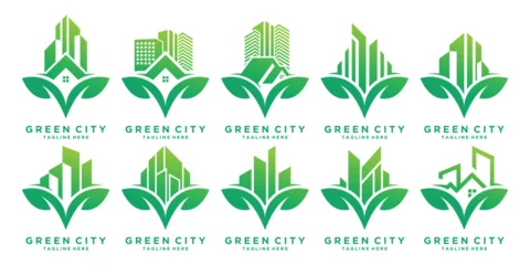 Foto op Aluminium Green city logo design with nature unique concept Premium Vector © ALIF JATI KUSUMA