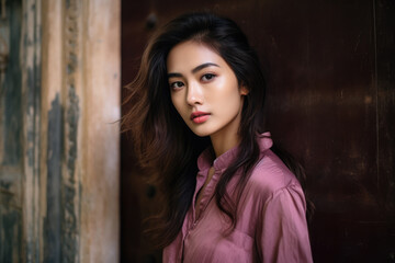 Fototapeta premium Young Asian woman in a city scene