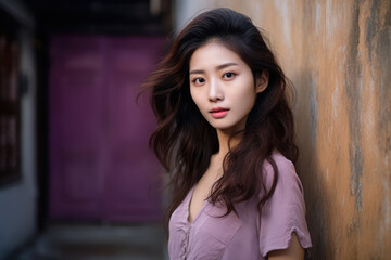 Fototapeta premium Young Asian woman in a city scene