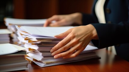 Lawyer Organizing Documents at Desk