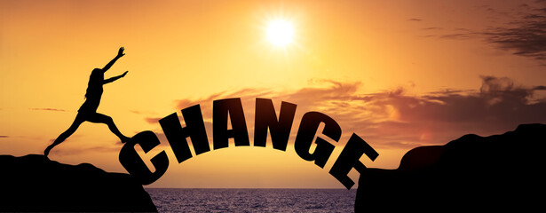 Wechsel von einer Klippe zur Anderen mit dem Wort CHANGE