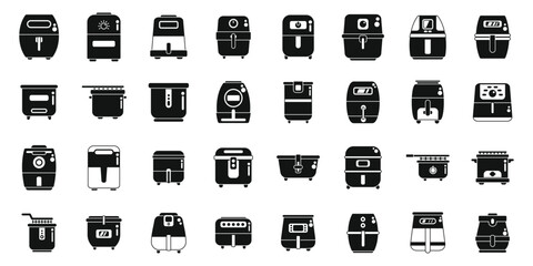 Air fryer icons set simple vector. Fry bakery cook. Healthy chip food