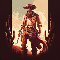 Illustration of an intense cowboy with a gun