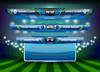 Sport Scoreboard Broadcast Graphic and Lower Thirds Template for soccer and football, vector illustration