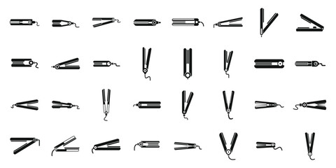Hair straightener icons set simple vector. Salon iron hair. Care barber ceramic
