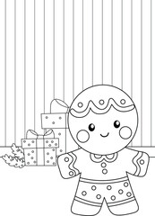Christmas Gingerbread Character Cartoon Coloring Pages Holiday Activity for Kids and Adult