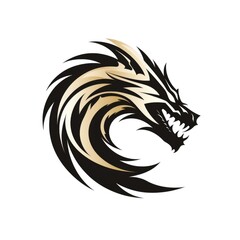 Simple graphic logo of dragon on white background.