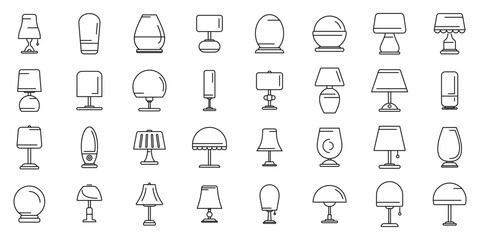 Nightlight icons set outline vector. Bulb light floor. Comfort base interior