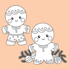 Christmas Gingerbread Cookies Character Cartoon Digital Stamp Outline