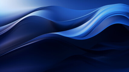Obraz premium Abstract shining navy blue waves design with smooth curves and soft shadows on clean modern background. Fluid gradient motion of dynamic lines on minimal backdrop