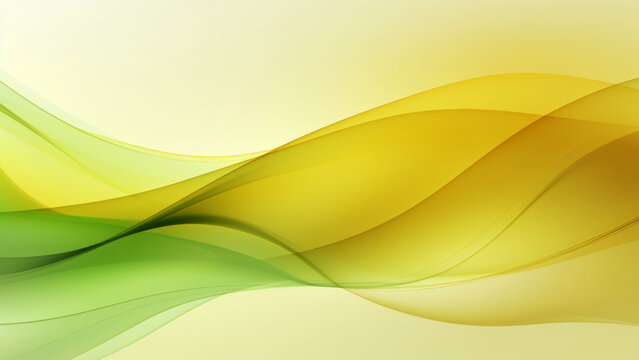 Abstract transparent yellow green waves design with smooth curves and soft shadows on clean modern background. Fluid gradient motion of dynamic lines on minimal backdrop