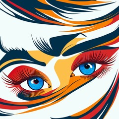 Beautiful woman's eyes with long eyelashes. Dramatic look. Multicolored eyes. Hand drawn illustration of famous seamless pattern. Background. Wallpaper. Print template.