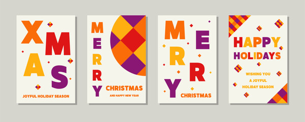 Colourful Christmas greeting cards collection. Geometric design. Vector illustration