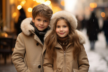 Ai generated picture image of cheerful children enjoying christmas time miracle fairytale