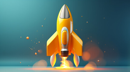 Cartoon-style representation of an abstract yellow rocket ship concept.