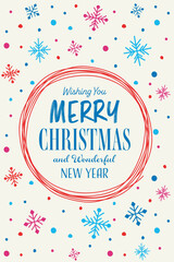 Hand drawn Christmas greeting card with snowflakes. Vector illustration