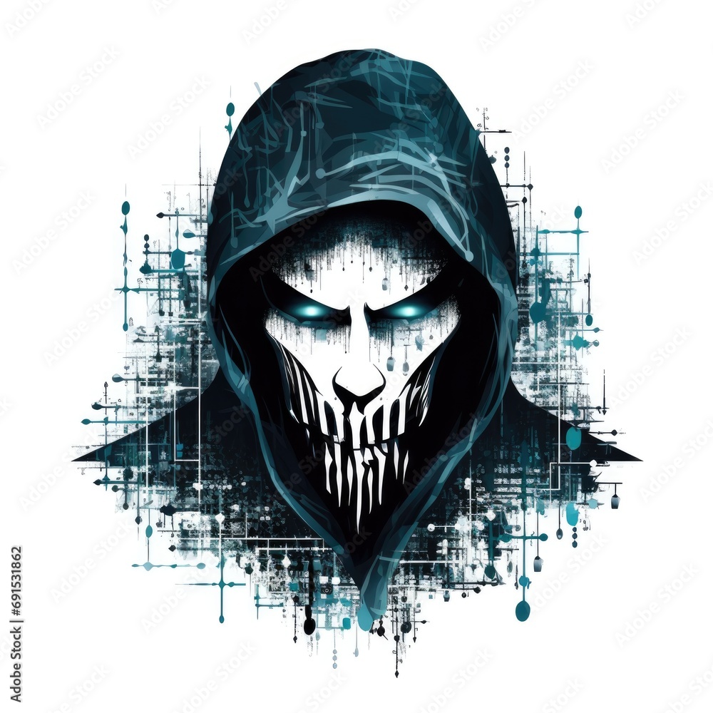 Poster minimalistic graphic logo of computer hacker on white background