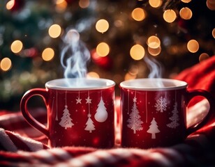 Fototapeta premium Festive indoor Christmas decoration with lights and ornaments. Christmas gifts 