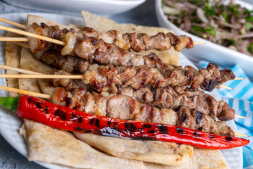 Traditional delicious Turkish foods; skewers (Turkish name; cop sis)