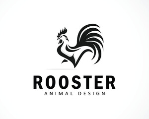 rooster logo design creative animal ,farm business black and white design vector
