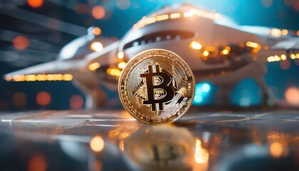 bitcoin gold coin with abstract background, generative artificial intelligence tools