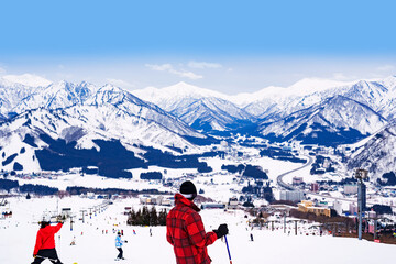 ski slope in winter japan - obrazy, fototapety, plakaty