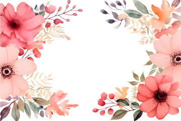 watercolor floral frame illustration with copy space for text, 
