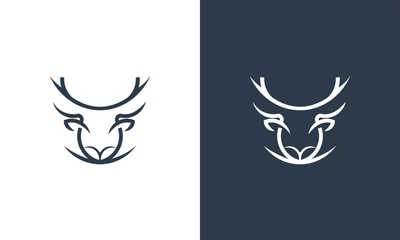 Plexiglas foto achterwand deer head icon simple line style logo design vector © anello