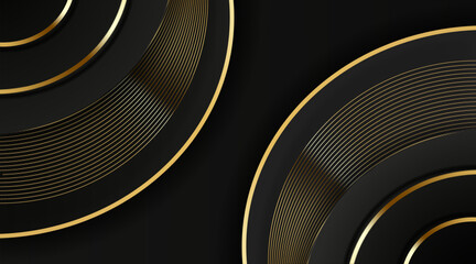 Modern Dark Black and Golden Round Circle Lines Luxury Background. Premium Background. Modern Abstract Design Template.