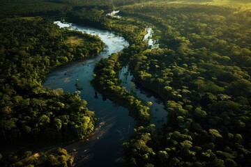 Fototapeta na wymiar Aerial Perspective Of The Amazon Rainforests Photorealism