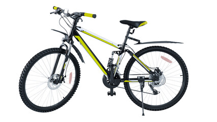 3D render of detailed black and yellow bicycle isolated on white background, Road Bike Isolated