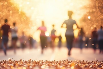 Charity Walkrun With People, Bokeh Background World Health Day