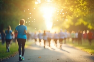 Charity Walkrun With People, Bokeh Background World Health Day
