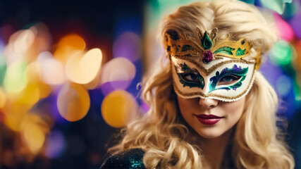  Sguardo Misterioso- Ritratto di Donna Bionda al Carnevale con Maschera