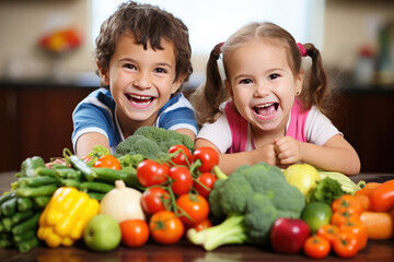 Kids Enjoying Fruits And Vegetables, Promoting Healthy Nutrition