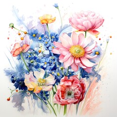 watercolor bouquet of flowers on white background