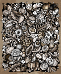 Exotic Fruits cartoon vector doodles illustration