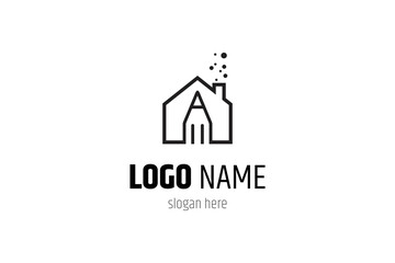 pencil logo with house combination in line art design style