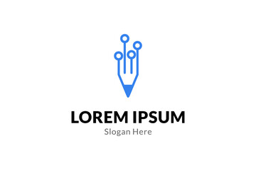 pencil logo with combination of technology icons in line art design style
