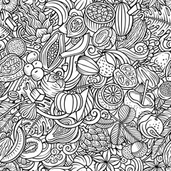 Cartoon doodles Tropical Fruits seamless pattern