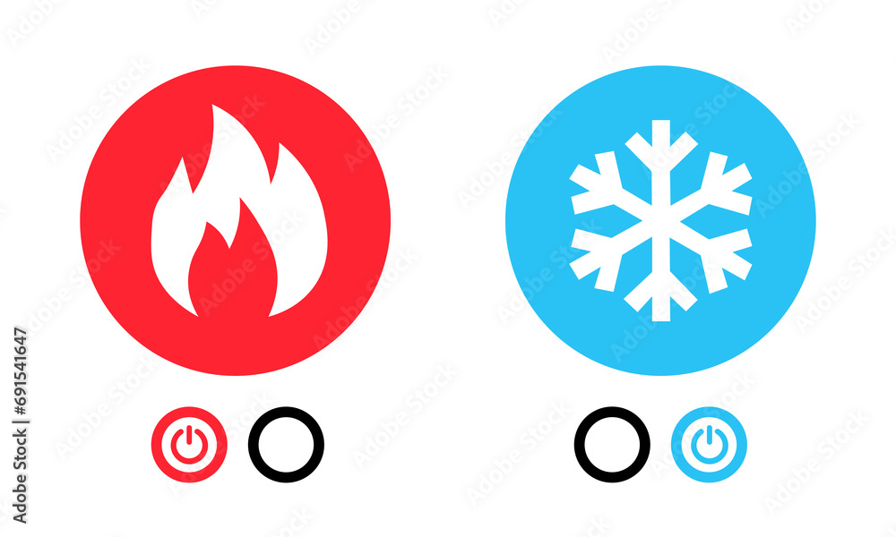 Poster hot and cold icon. fire switch and snowflake sign. button for turning on heating and cooling. vector
