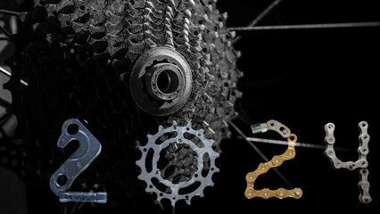 Bicycle cassette with 2024 number on black background