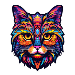 Colorful cat sticker with a rainbow head, in the style of digital art techniques.