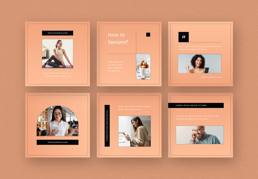 Minimal Social Layouts With Peach and Black Accent