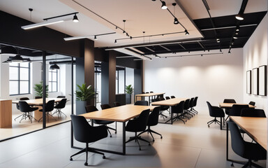 Coworking company empty space. Abstract blurred business background