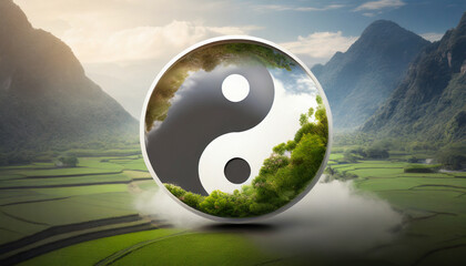 yin yang symbol representing balance and harmony in black and white - obrazy, fototapety, plakaty