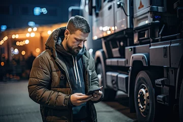Foto op Canvas Truck driver using his phone while standing near a truck © Photo And Art Panda