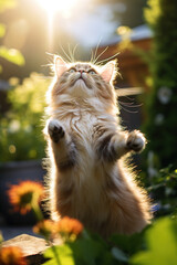 Cheery Cat Capers: Frontal Capture of a Contented Feline's Garden Frolic